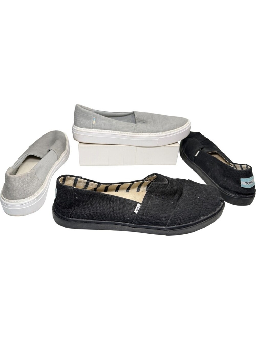 Lot 2 Pairs TOMS Shoes Womens 11 Parker Casual Slip On Sneakers Gray & Black